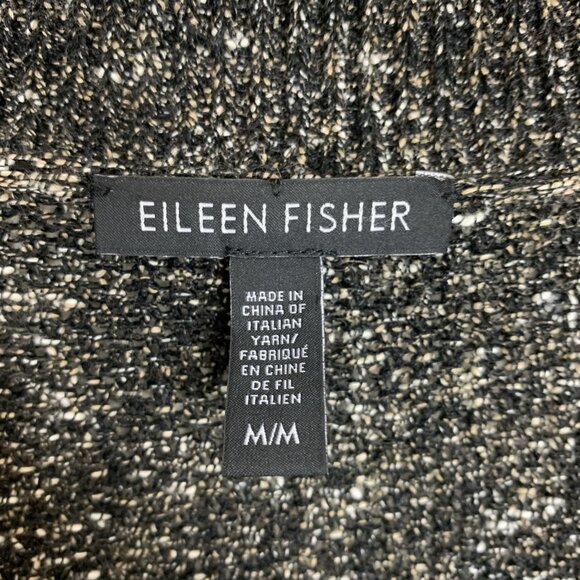 Eileen Fisher Womens M Cardigan Sweater Open Front Black Organic Cotton Linen - Picture 2 of 11